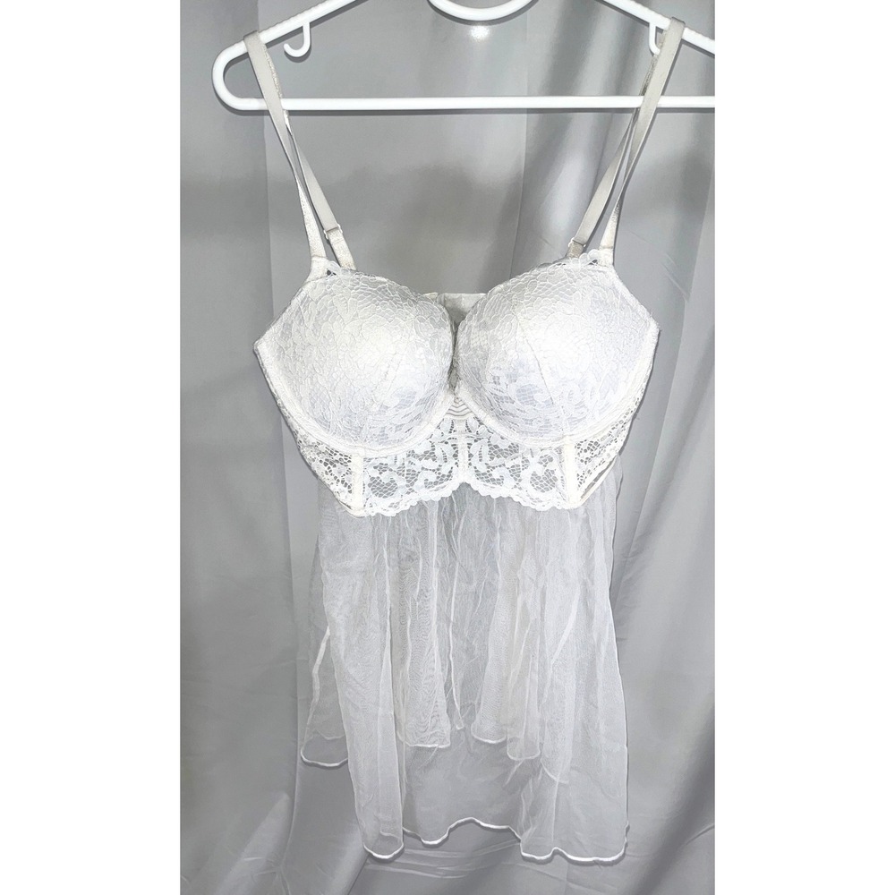 Victoria's Secret White Lace Babydoll Lingerie Chemise Bridal Coquette 38D